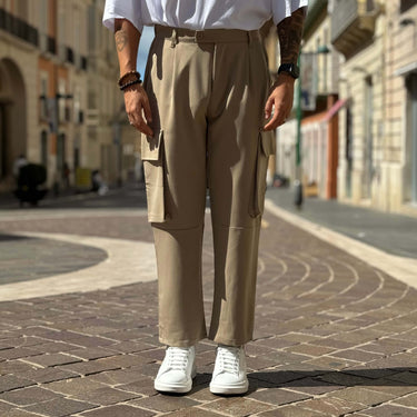 Pantalone tasconato gamba larga beige - FLAG STORE